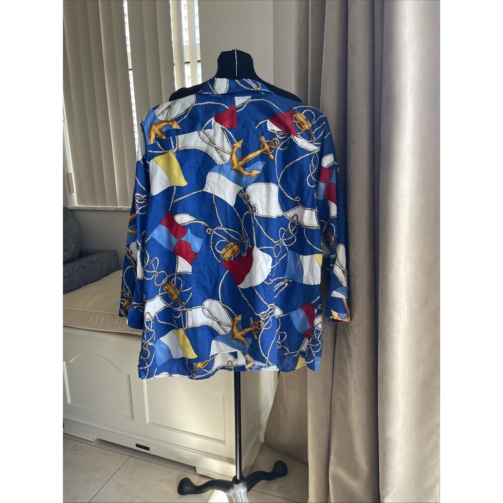 LAUREN RALPH LAUREN Women Top Blouse Nautical Theme Flags Anchor Button 1X - Picture 4 of 7